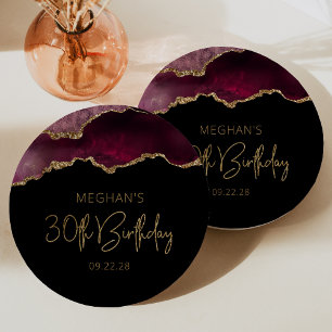Chic Agate Geode Burgundy Gold 30. Geburtstag Part Pappteller