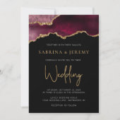 Chic Agate Geode Burgundy Gold Wedding Einladung (Vorderseite)