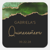 Chic Agate Geode Green Gold Quinceañera Quadratischer Aufkleber (Vorderseite)