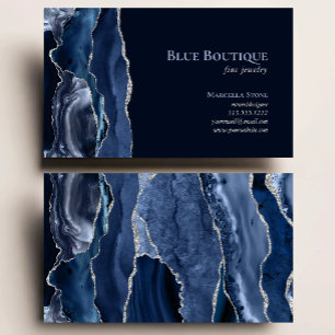 Chic Agate Geode Jewelier Designer Navy Blue Silve Visitenkarte