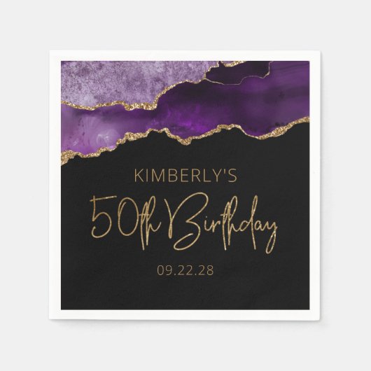 Chic Agate Geode Lila Gold 50. Geburtstag Serviette (Vorderseite)
