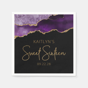 Chic Agate Geode Lila Gold Sweet 16 Geburtstag Serviette