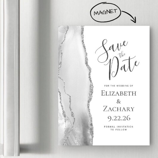 Chic Agate Gray Silver Magnetic Save the Date Magnetkarte