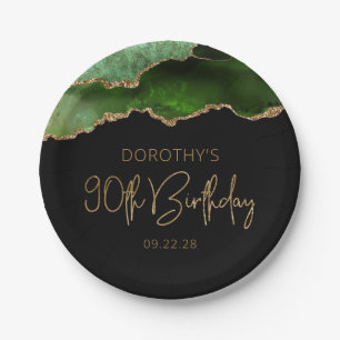 Chic Agate Hunter Green Gold 90. Geburtstagsparty Pappteller