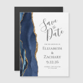 Chic Agate Navy Blue Gold Magnetic Save the Date Magnetkarte (Vorne/Hinten)