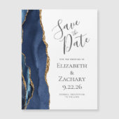 Chic Agate Navy Blue Gold Magnetic Save the Date Magnetkarte (Vorderseite)