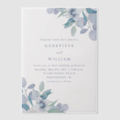 Chic Airy Blue Floral Bouquet Wedding Pergament Einladungen (Vorderseite)