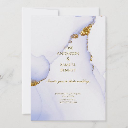 Chic Alcohol Ink Handmade Gold Wedding Invitation Einladung (Vorderseite)