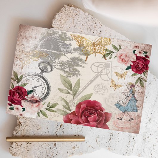 Chic Alice im Wunderland Vintag Decoupage Seidenpapier
