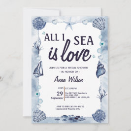 Chic All I Sea Is Love Bridal Shower Watercolor Einladung
