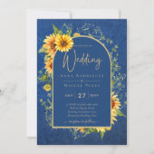Chic All-in1 Rustikale Sonnenblumen BLAU Gelbe Hoc Einladung (Vorderseite)
