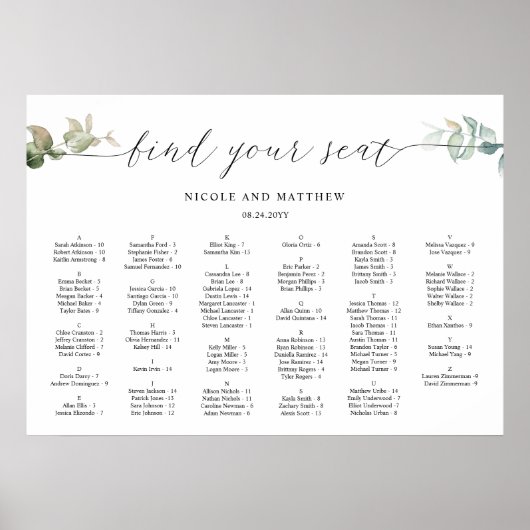 Chic Alphabetische Hochzeitsstiftung Poster (Vorne)