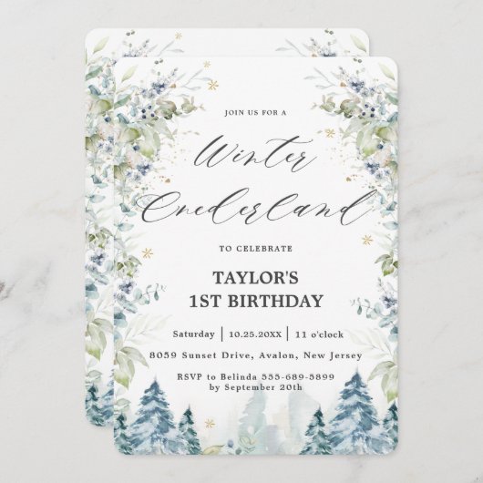 Chic Alpines Winter Onederland 1. Geburtstag  Einladung (Vorne/Hinten)