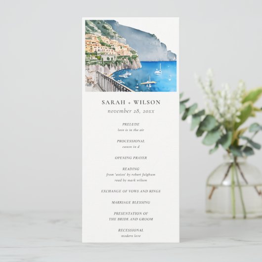 Chic Amalfi Küste Italien Landscape Wedding Progra Einladung (Stehend Vorderseite)