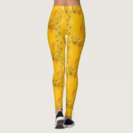 Chic Amber Orange Atomvortex Muster Leggings (Rückseite)