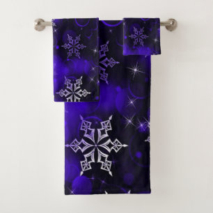 Chic Amethyst Lila Snowflake Motif Badhandtuch Set