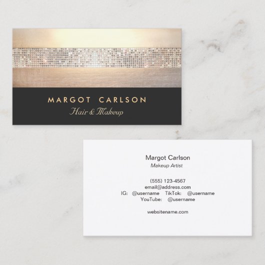 Chic and Elegante Sequin Gold Schwarz Streifen Visitenkarte (Vorne/Hinten)