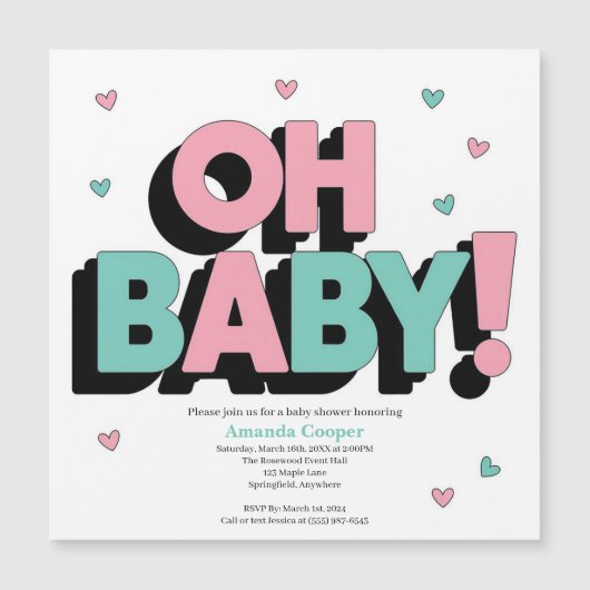 Chic and Playful Baby Shower Einladung - Oh Baby (Vorderseite)