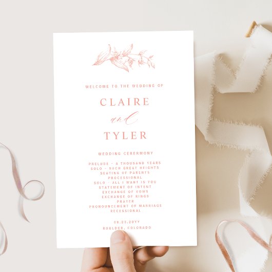 Chic and Simple Blush Pink ,Peach Wedding Programm