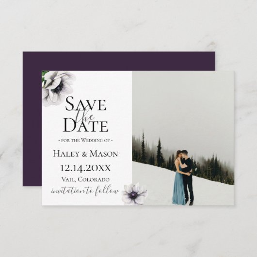 Chic Anemone Floral Foto Save the Date Ankündigung (Vorne/Hinten)
