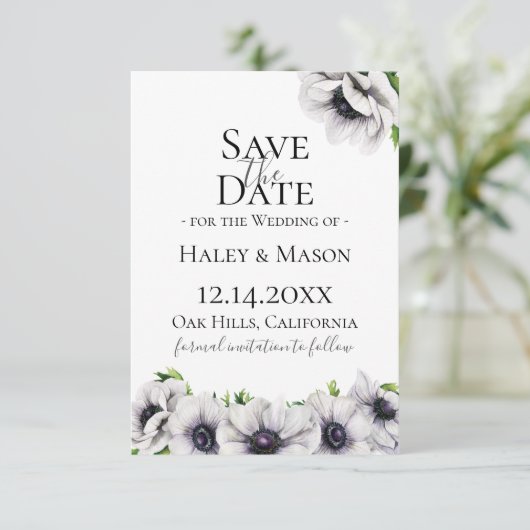 Chic Anemone Floral Save the Date Ankündigung (Stehend Vorderseite)