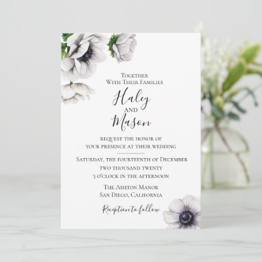 Chic Anemone Wedding Einladung (Stehend Vorderseite)