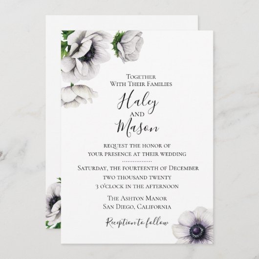 Chic Anemone Wedding Einladung (Vorne/Hinten)