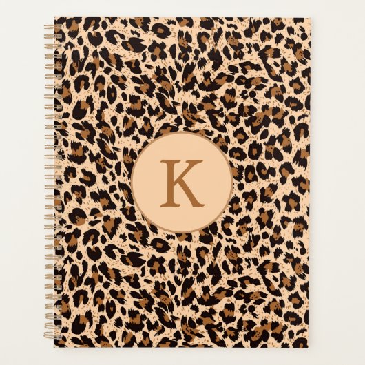 Chic Animal Print Brown Muster Monogram Planer (Vorderseite)