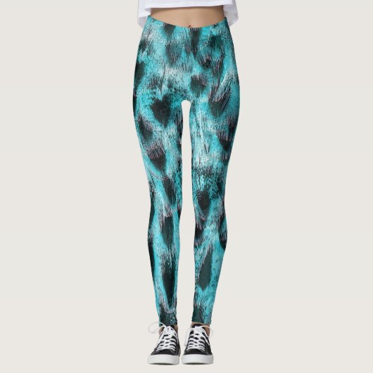 Chic Animal Print in blau - Federdesign Leggings (Vorderseite)