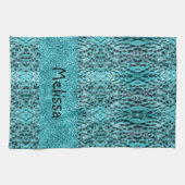 Chic Animal Print in blau - Federn und Glitzer Geschirrtuch (Horizontal)