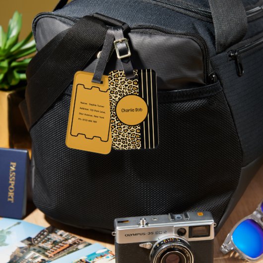 Chic Animal Skin Leopard Pattern Name Double-sided Gepäckanhänger (Vorderseite & Rückseite)