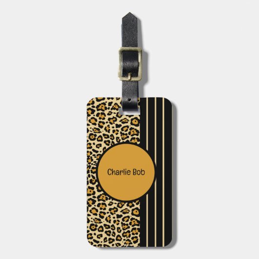 Chic Animal Skin Leopard Pattern Name Double-sided Gepäckanhänger (Vorderseite vertikal)