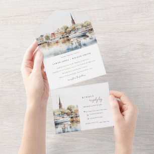 Chic Annapolis Maryland Aquarell Hochzeit All In One Einladung