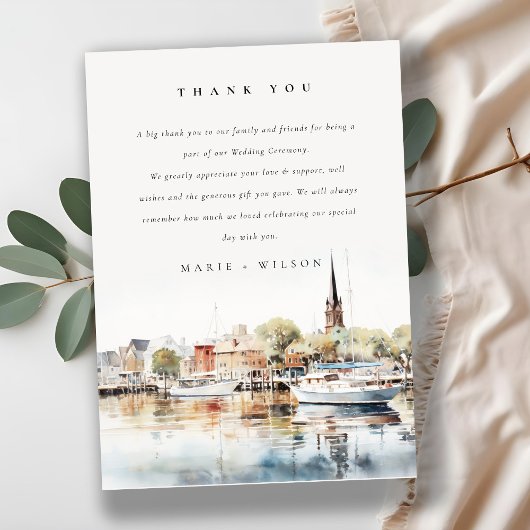 Chic Annapolis Maryland Watercolor Wedding Dankeskarte
