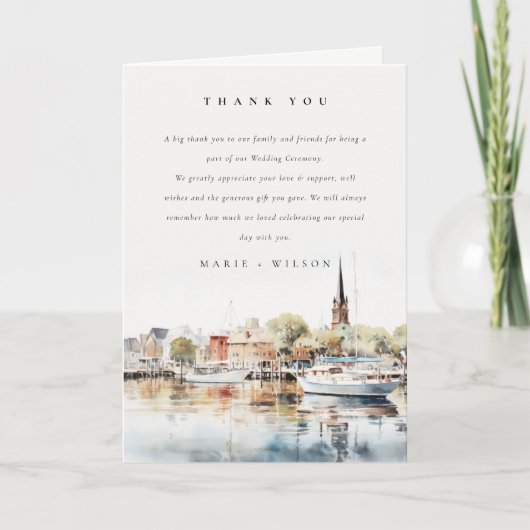 Chic Annapolis Maryland Watercolor Wedding Dankeskarte (Vorderseite)