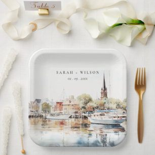 Chic Annapolis Maryland Watercolor Wedding Pappteller