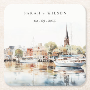 Chic Annapolis Maryland Watercolor Wedding Rechteckiger Pappuntersetzer