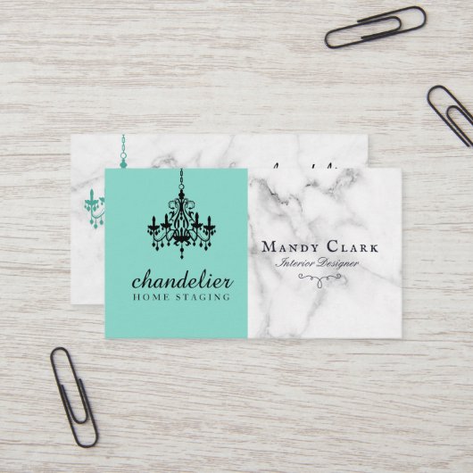 Chic Antique Black Chandelier Marble Business Card Visitenkarte (Vorderseite/Rückseite Beispiel)