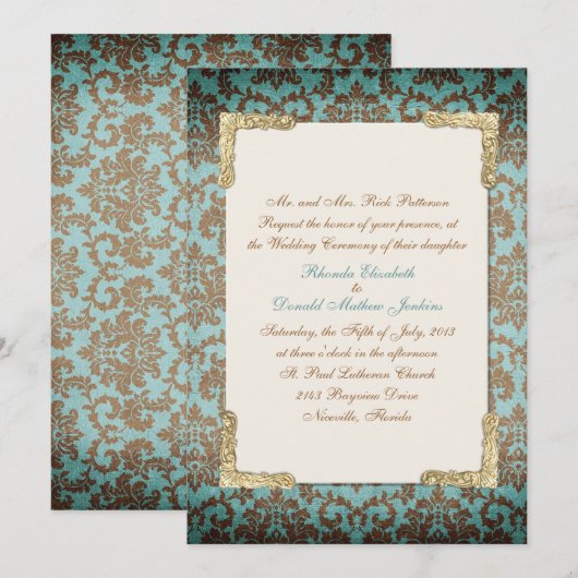 Chic Antique French Damask Einladung (Vorne/Hinten)