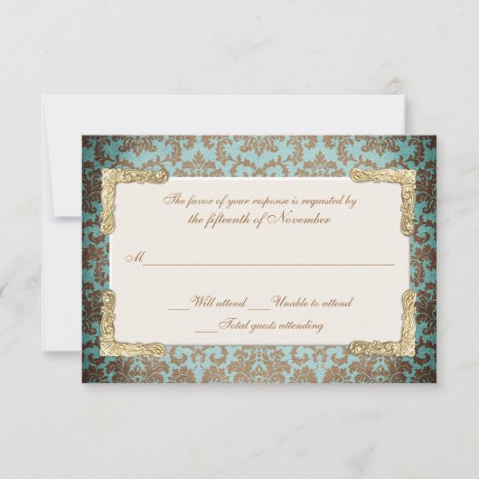 Chic Antique French Damask Look Wedding RSVP (Vorderseite)