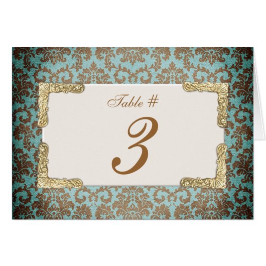 Chic Antique French Damask Wedding Tischnummer (Vorderseite (Horizontal))