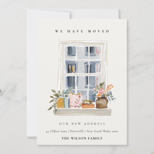 Chic Apartment Floral Window We have Moved Card Dankeskarte (Vorderseite)