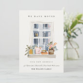 Chic Apartment Floral Window We have Moved Card Dankeskarte (Stehend Vorderseite)