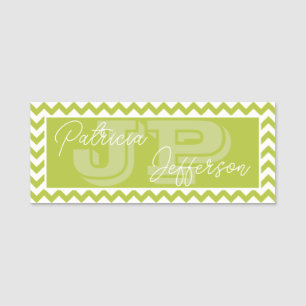 Chic Apple Green Zickzack Pattern: Elegantes Monog Namensschild