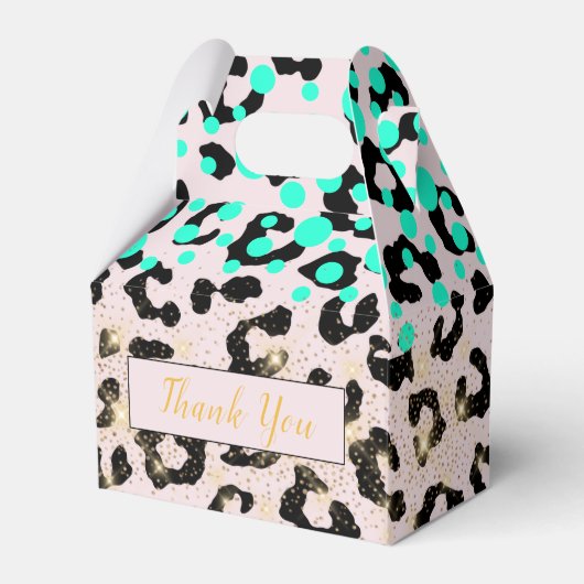 Chic Aqua Animal Print Gold Dust Gastgeschenk Box Geschenkschachtel (Vorderseite)