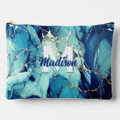 chic aqua blauer Marmor Imitate Gold Glitzer Monog Zubehörtasche (Vorderseite)