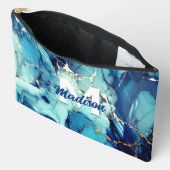 chic aqua blauer Marmor Imitate Gold Glitzer Monog Zubehörtasche (Offen)
