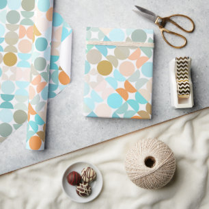 Chic Aqua Blaues Korallenorange Kreise Kunstmuster Geschenkpapier