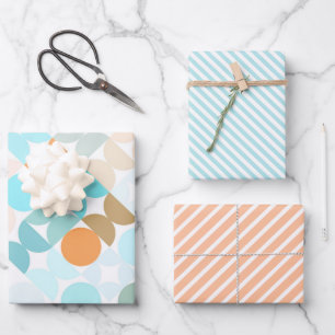 Chic Aqua Blue Coral Orange Circles Art Pattern Geschenkpapier Set