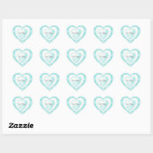 Chic Aqua Blue Damask Heart Wedding Sticker (Blatt)